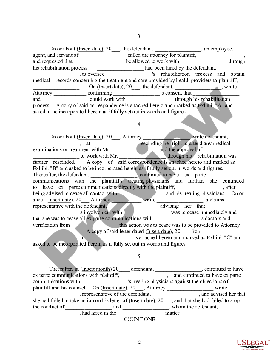 page 1 Complaint For Intentional Interference With Attorney-Client Relationship preview