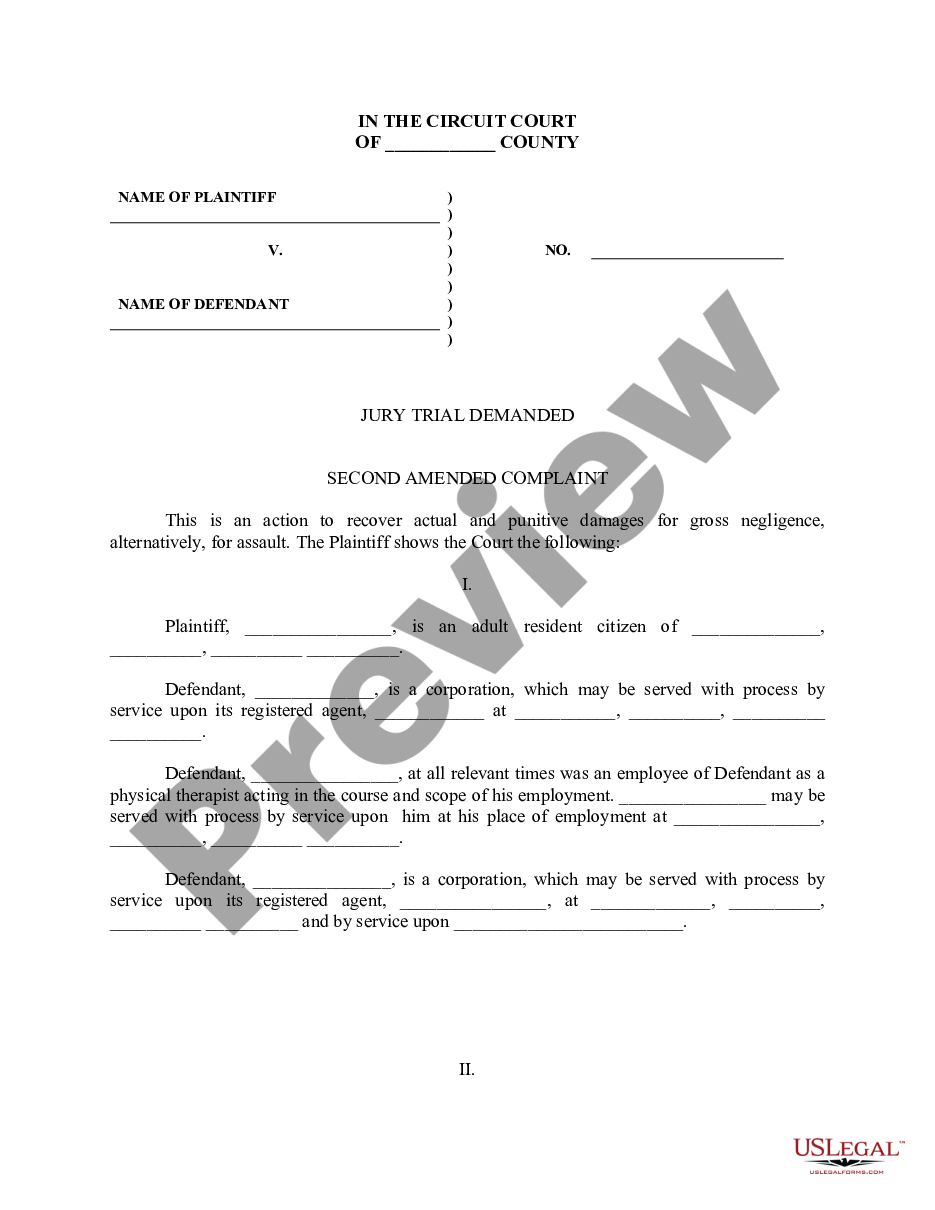 page 0 Second Amended Complaint For Negligence - Assault By Physical Therapist - Jury Trial Demand preview
