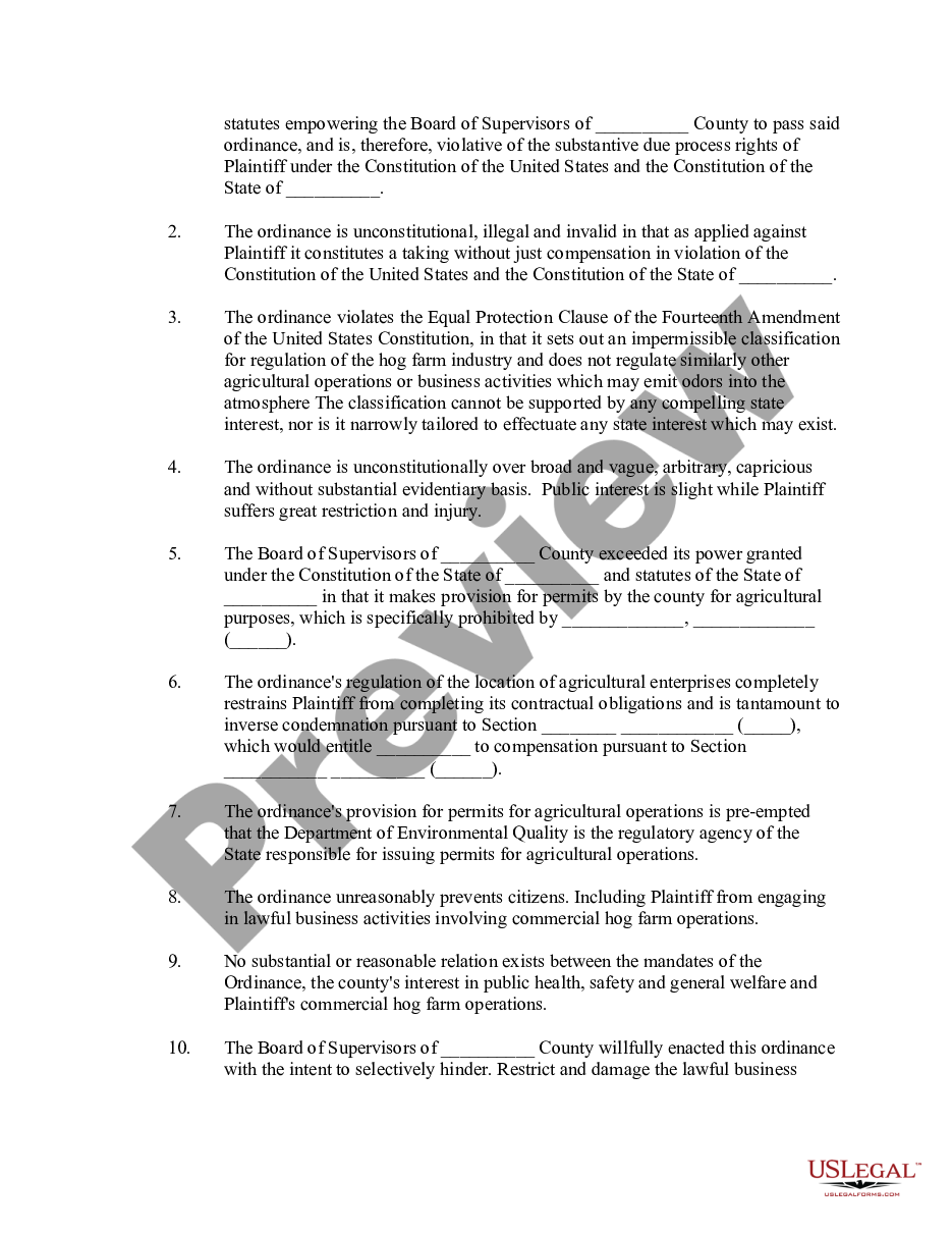 page 4 Complaint For Declaratory Judgment, Temporary Restraining Order, Preliminary and Permanent Injunction From Enforcement Of County Hog farming Ordinances preview