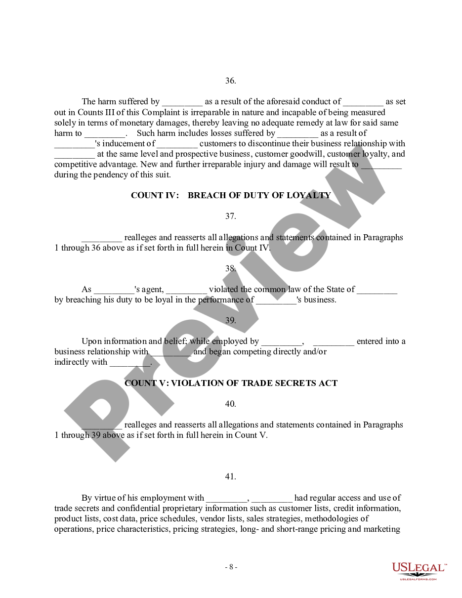 page 7 Complaint for Injunctive Relief and Damages for Breach of Noncompetition Agreement - Breach of Contract - Violation of Trade Secrets Act preview