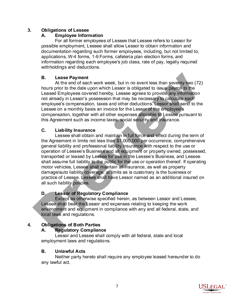 Employee Lease Agreement Employee Lease Agreement US Legal Forms