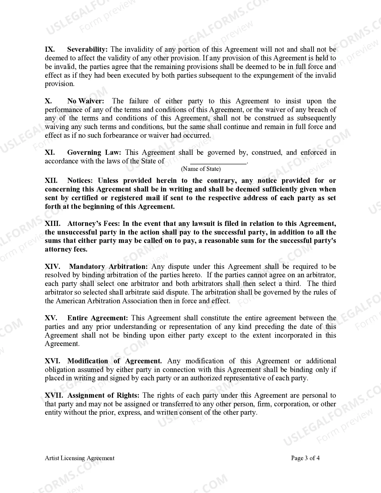 Preview Artist Licensing Agreement