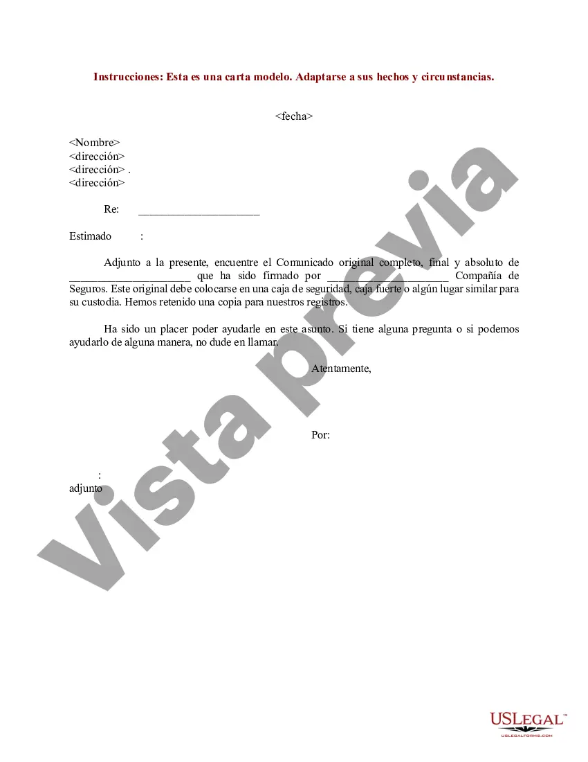 Preview Modelo de carta al cliente para notificar la liberación total, definitiva y absoluta