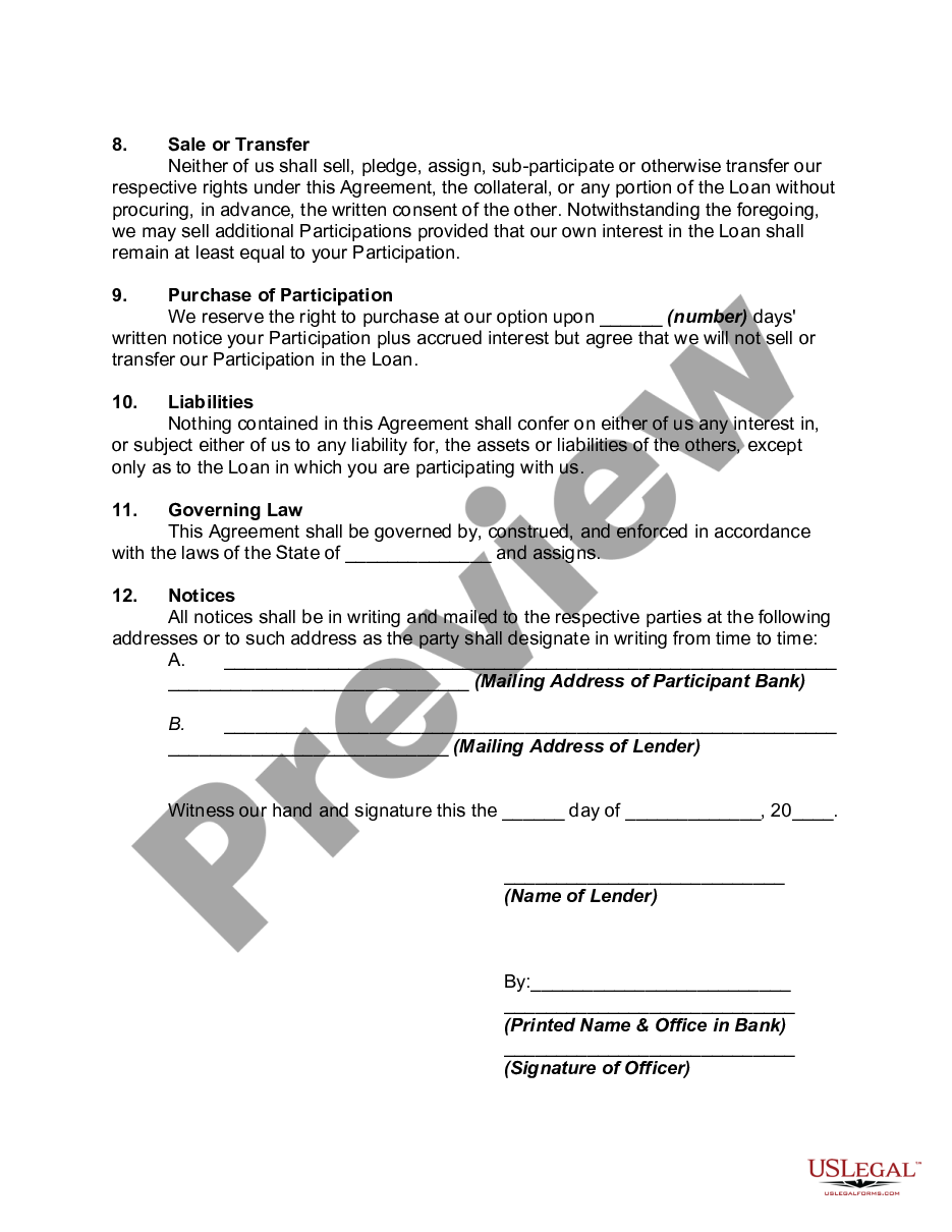 Loan Participation Agreement Template With Personal Guarantee US