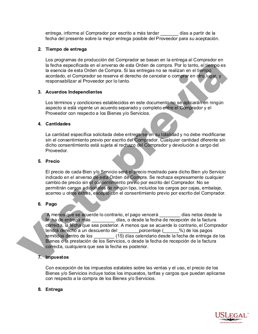 Preview Orden de Compra con Términos y Condiciones para Suministros Médicos