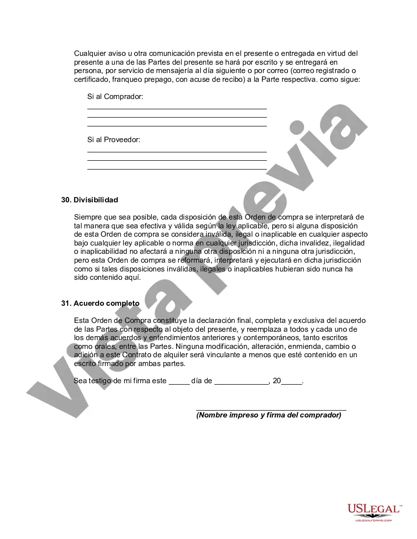 Preview Orden de Compra con Términos y Condiciones para Suministros Médicos