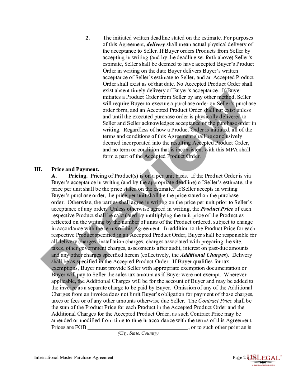 page 1 International Master Purchase Agreement preview