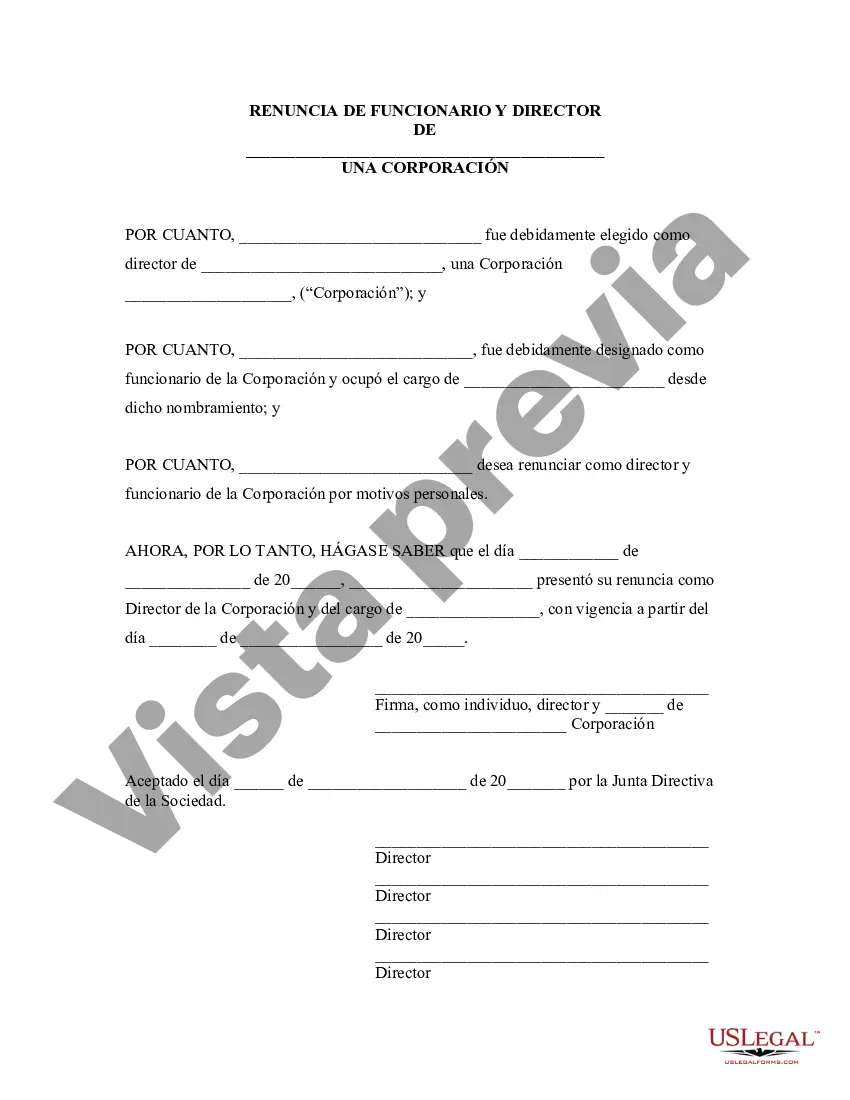 Preview Renuncia de Oficial o Director y Aceptación - Resoluciones Corporativas
