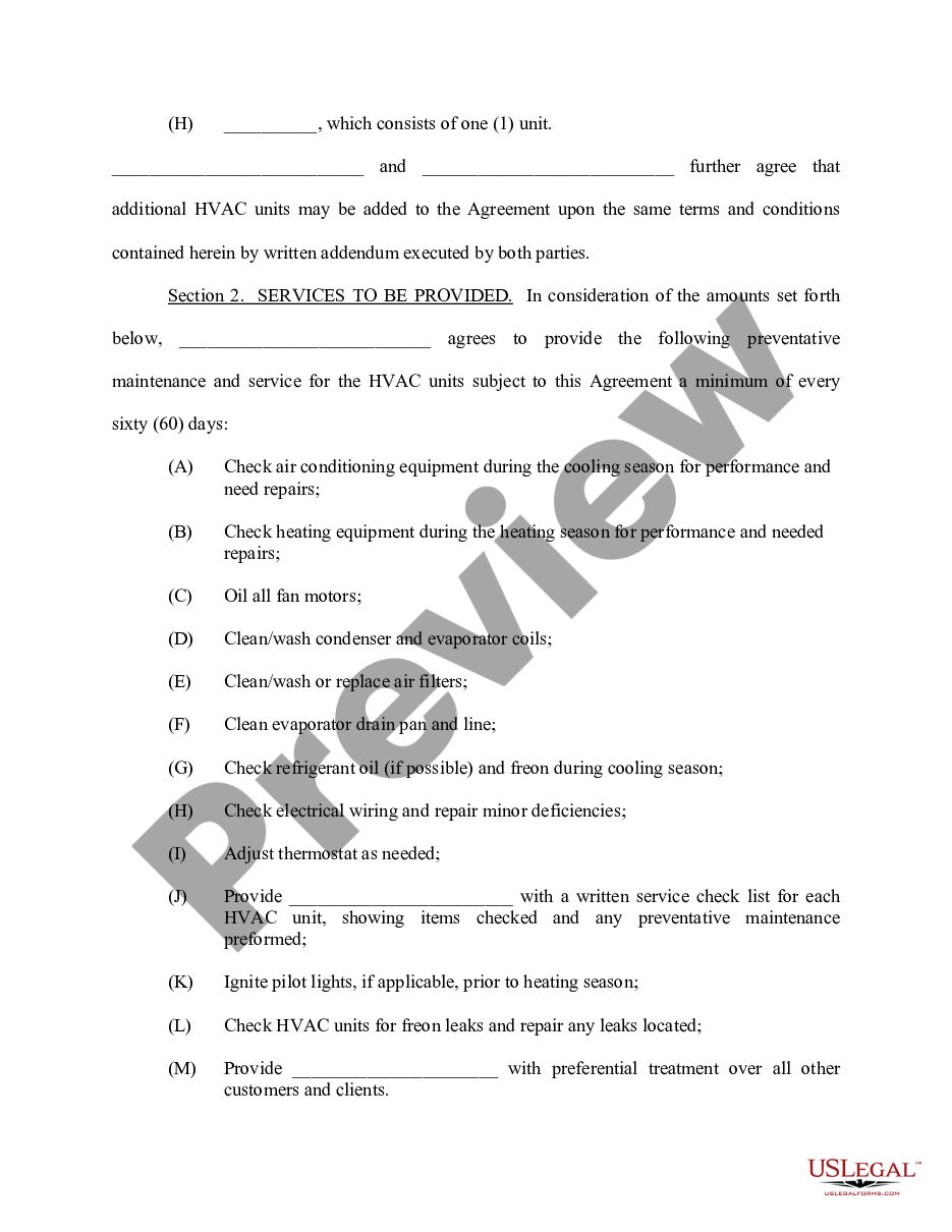 page 1 Preventative Maintenance Agreement - Air Conditioning Equipment preview