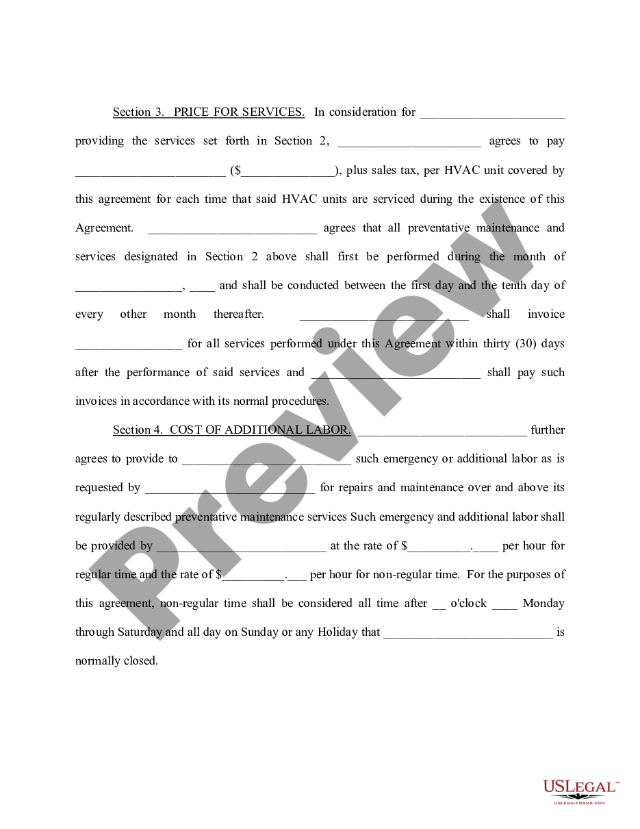 page 2 Preventative Maintenance Agreement - Air Conditioning Equipment preview