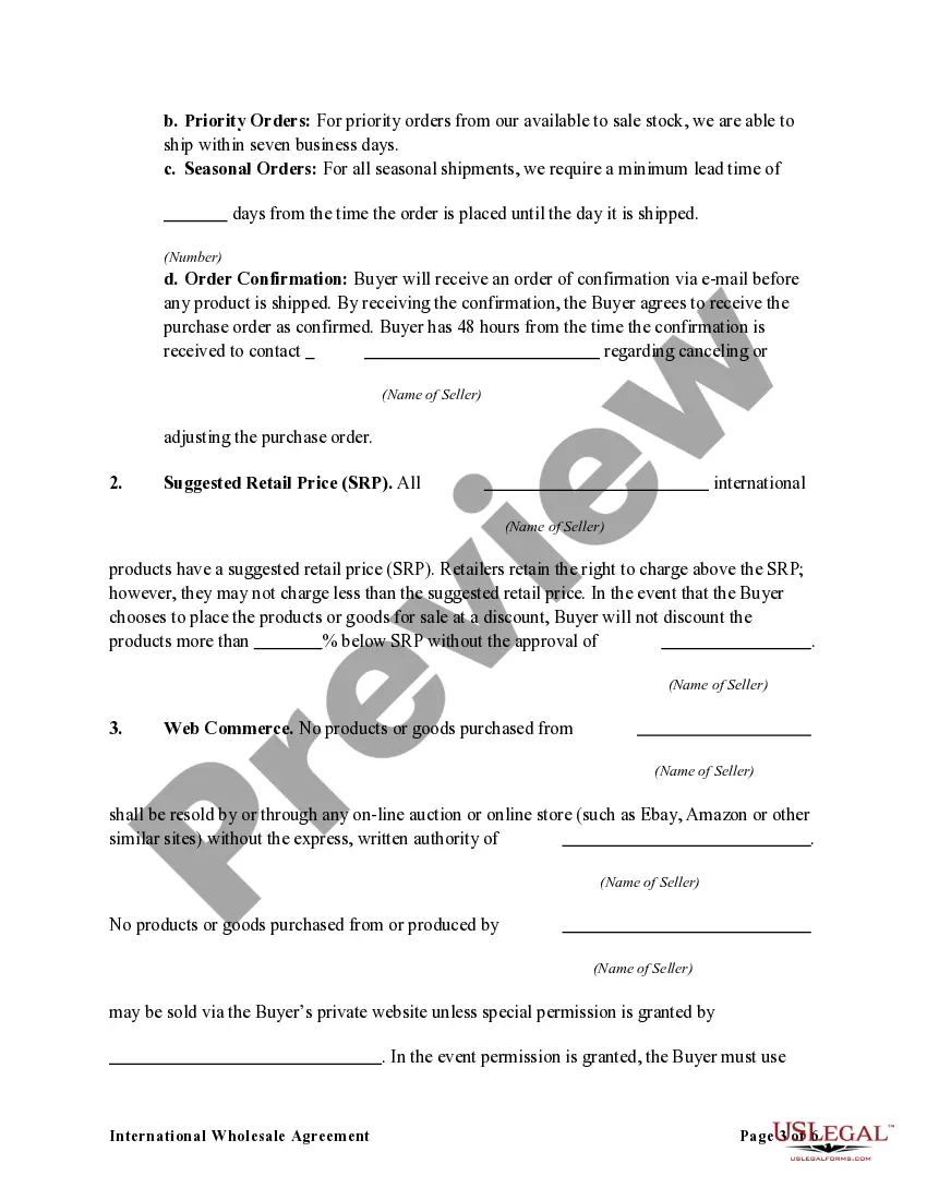 Get International Wholesale Agreement (Online Seller) Preview International Wholesale Agreement (Online Seller)