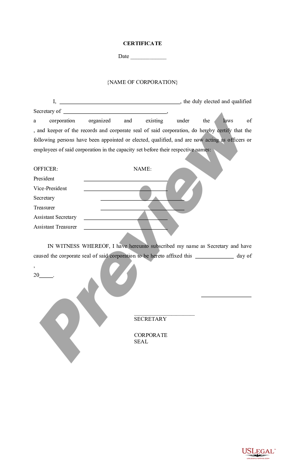 form Certificate of Election of Officers preview