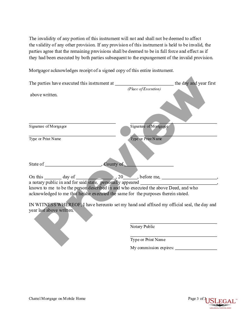 Chattel Mortgage on Mobile Home - Chattel Form Paper | US Legal Forms