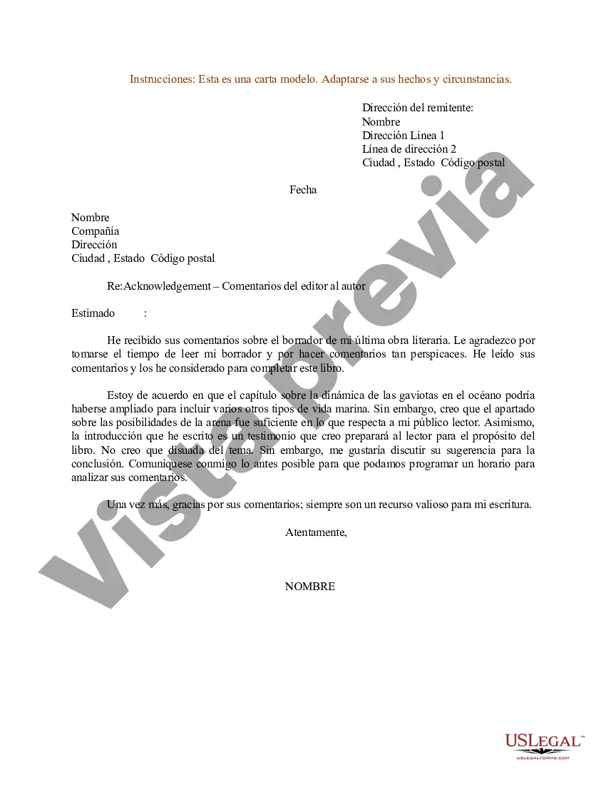 Preview Ejemplo de carta de agradecimiento: comentarios del editor al autor