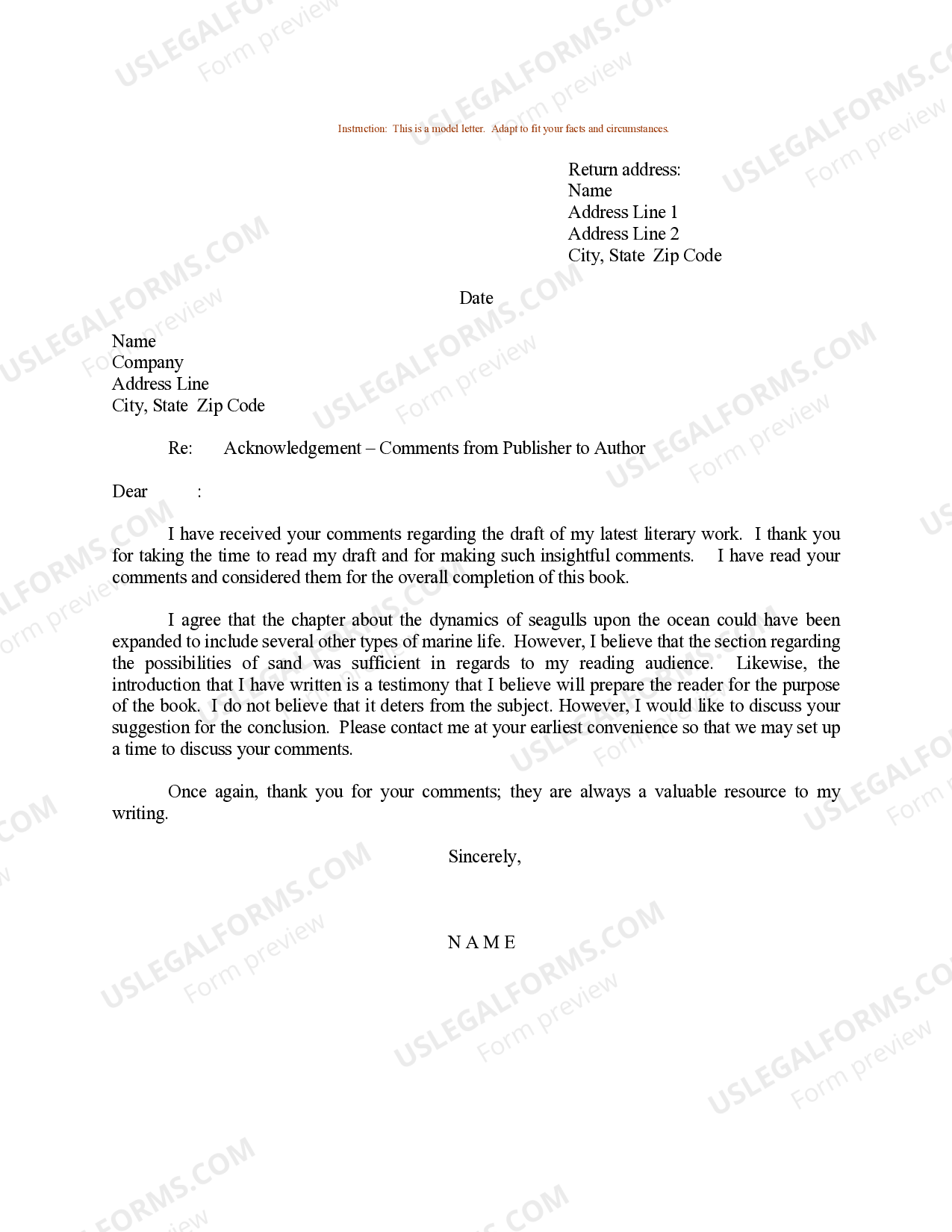 Sample Letter for Acknowledgment - Acknowledgment Author | US Legal Forms