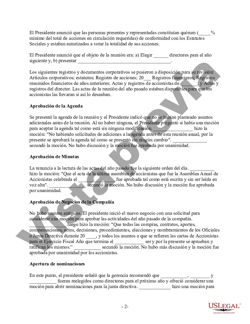 Preview Acta de Asamblea Anual de Accionistas - Resoluciones Corporativas