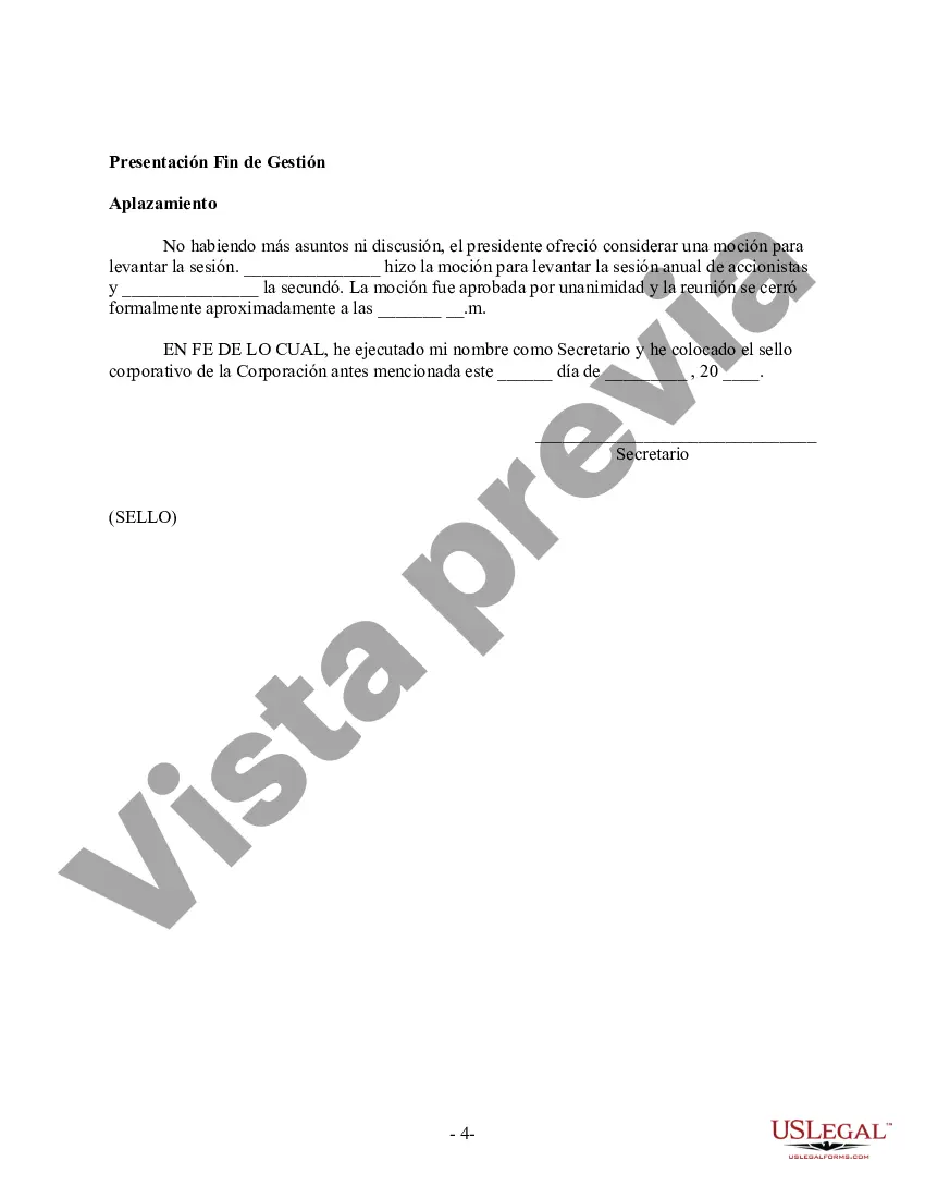 Preview Acta de Asamblea Anual de Accionistas - Resoluciones Corporativas