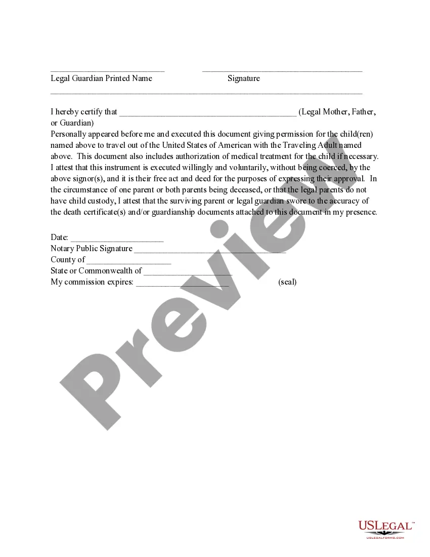 Preview Minor Consent to Travel and Medical Authorization