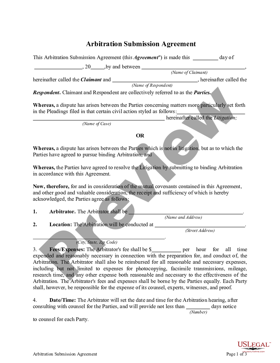 page 0 Arbitration Submission Agreement preview