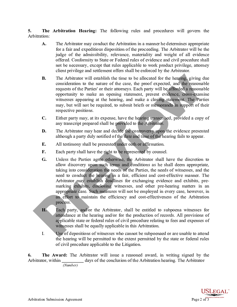 page 1 Arbitration Submission Agreement preview