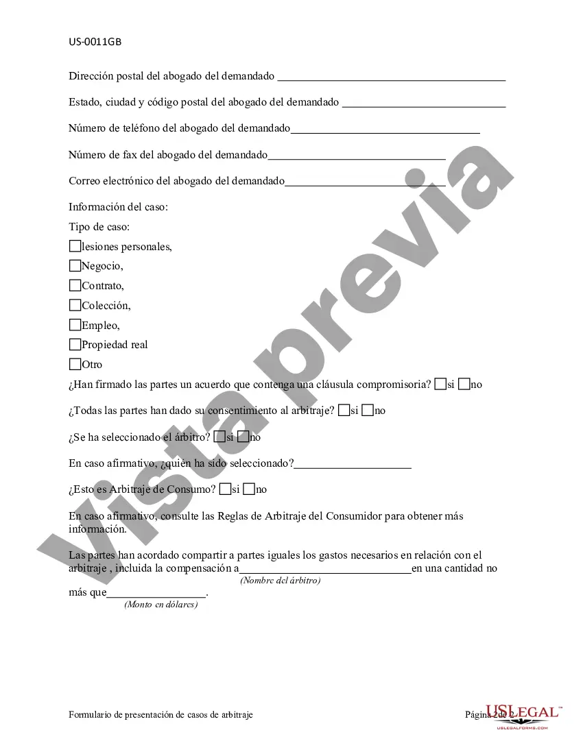 Preview Formulario de presentación de casos de arbitraje