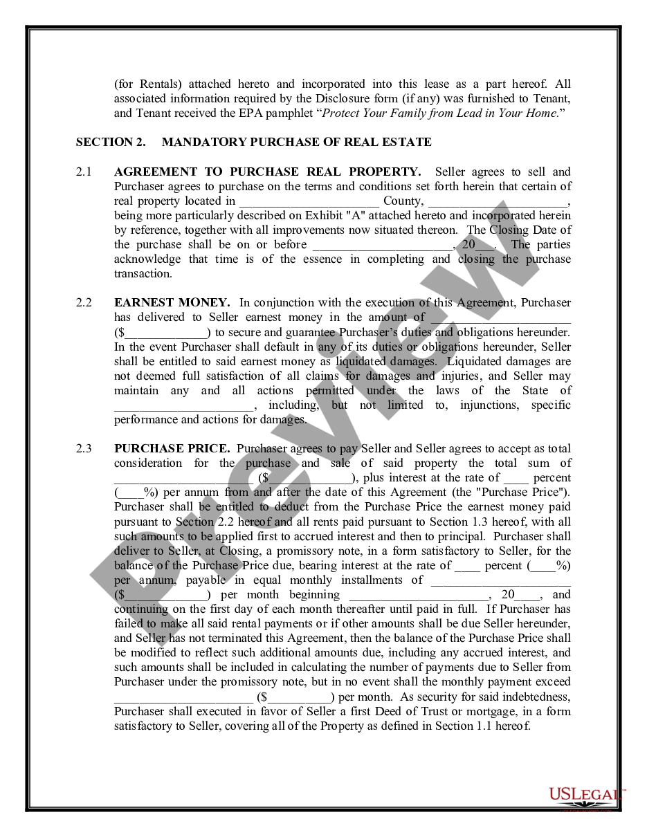 page 2 Contract for the Lease and Mandatory Purchase of Real Estate - Specific performance clause preview