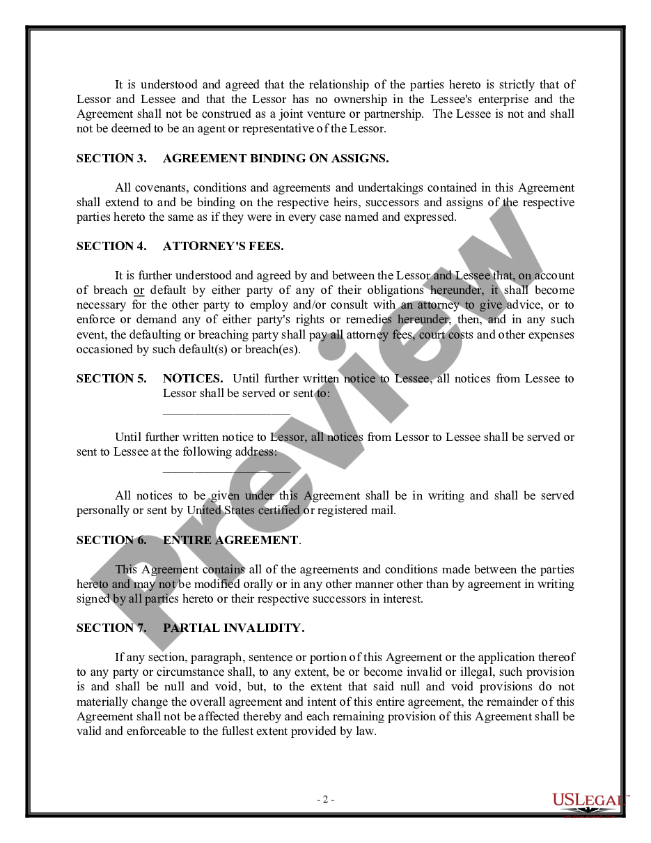 page 1 Contract for the Lease of Personal Property preview