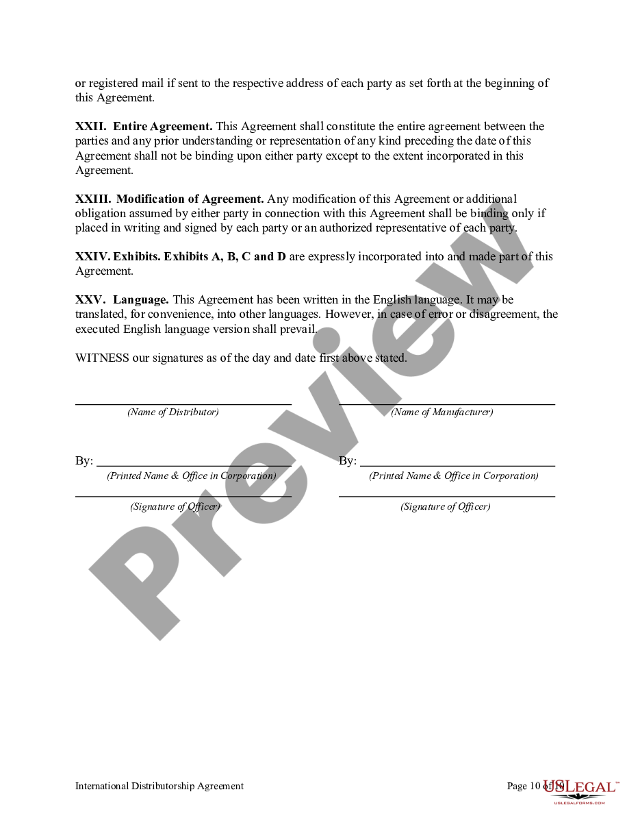 page 9 International Distributorship Agreement Between US Manufacturer and Foreign Distributor preview