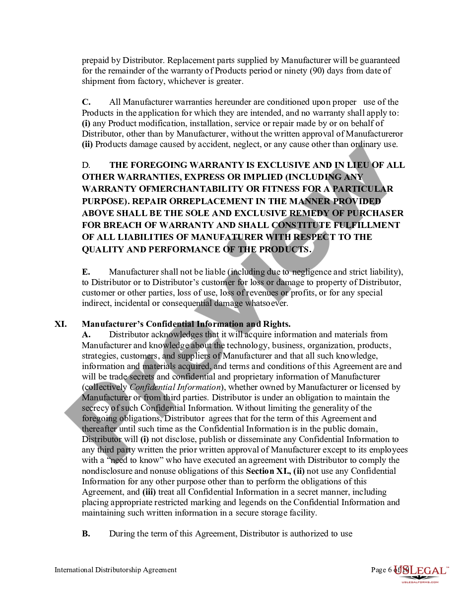page 5 International Distributorship Agreement Between US Manufacturer and Foreign Distributor preview
