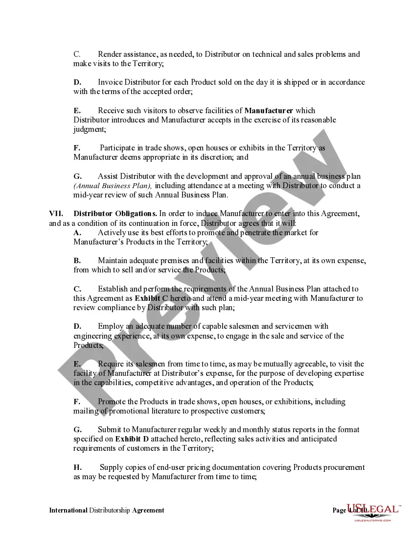 Get International Distributorship Agreement Between US Manufacturer and Foreign Distributor Preview International Distributorship Agreement Between US Manufacturer and Foreign Distributor