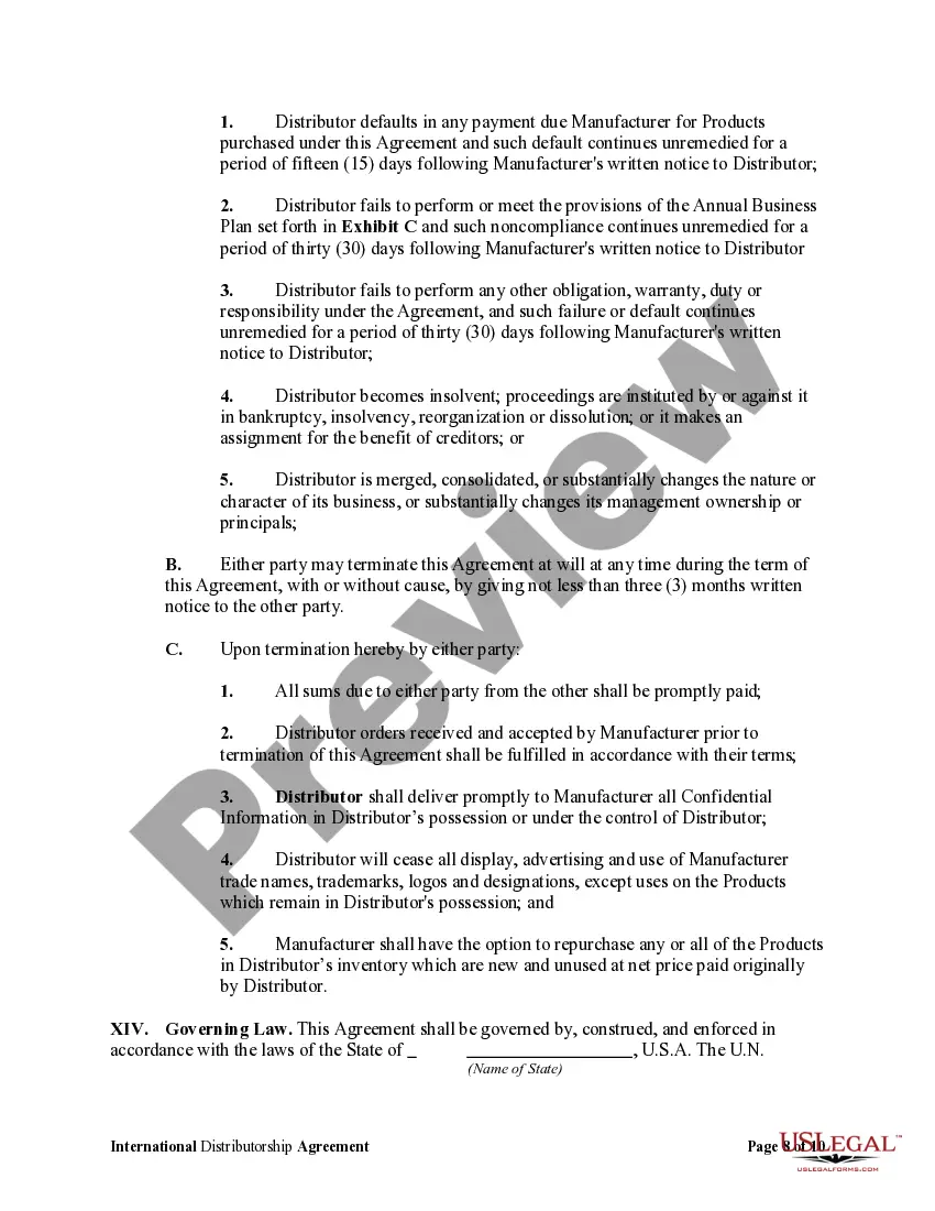 Get International Distributorship Agreement Between US Manufacturer and Foreign Distributor Preview International Distributorship Agreement Between US Manufacturer and Foreign Distributor