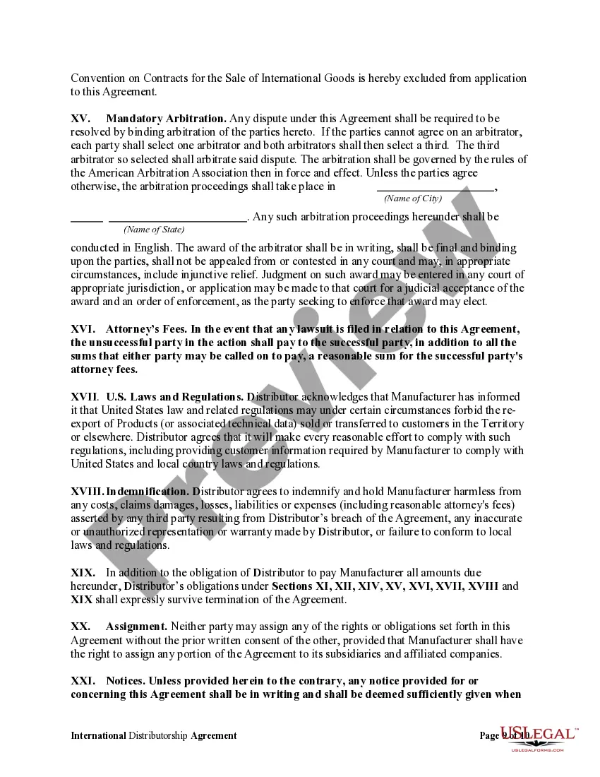Get International Distributorship Agreement Between US Manufacturer and Foreign Distributor Preview International Distributorship Agreement Between US Manufacturer and Foreign Distributor