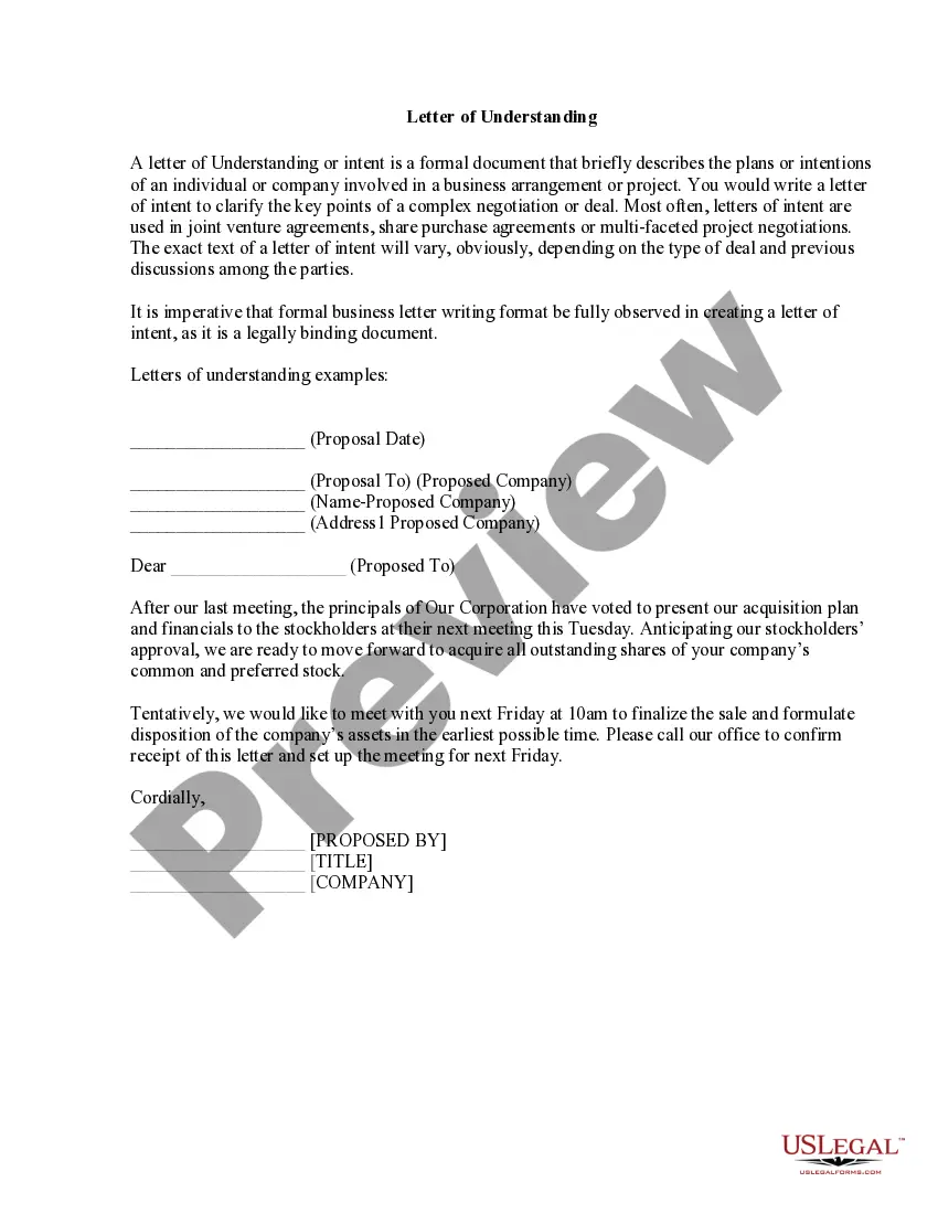 Preview Letter of Understanding