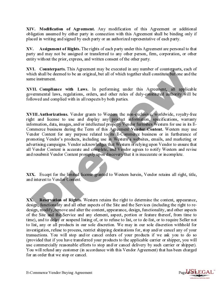 Get E-Commerce Vendor Buying Agreement Preview E-Commerce Vendor Buying Agreement