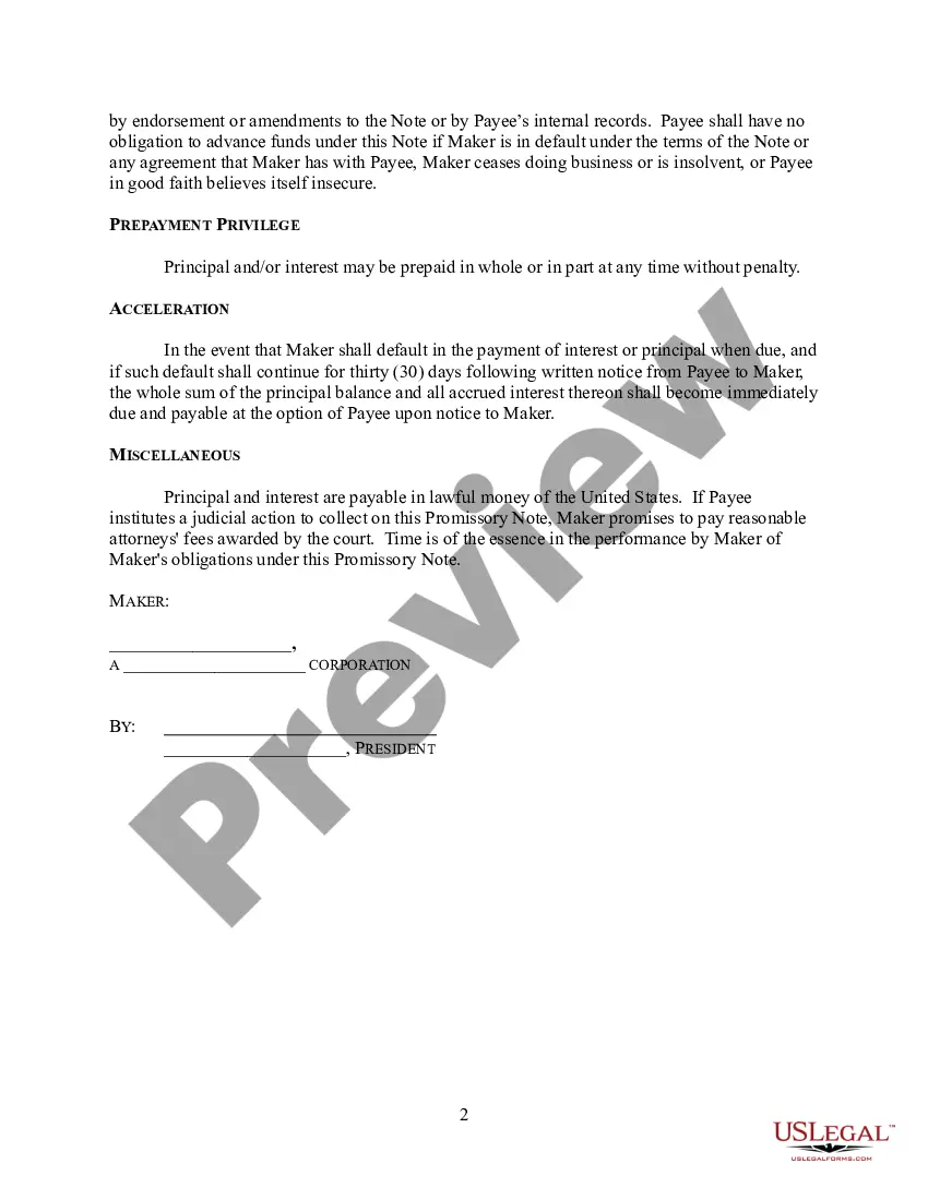 Preview Revolving Line of Credit Promissory Note