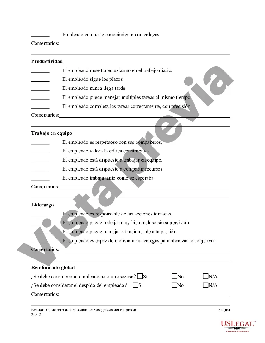 Preview Evaluación de retroalimentación de 360 grados del empleado
