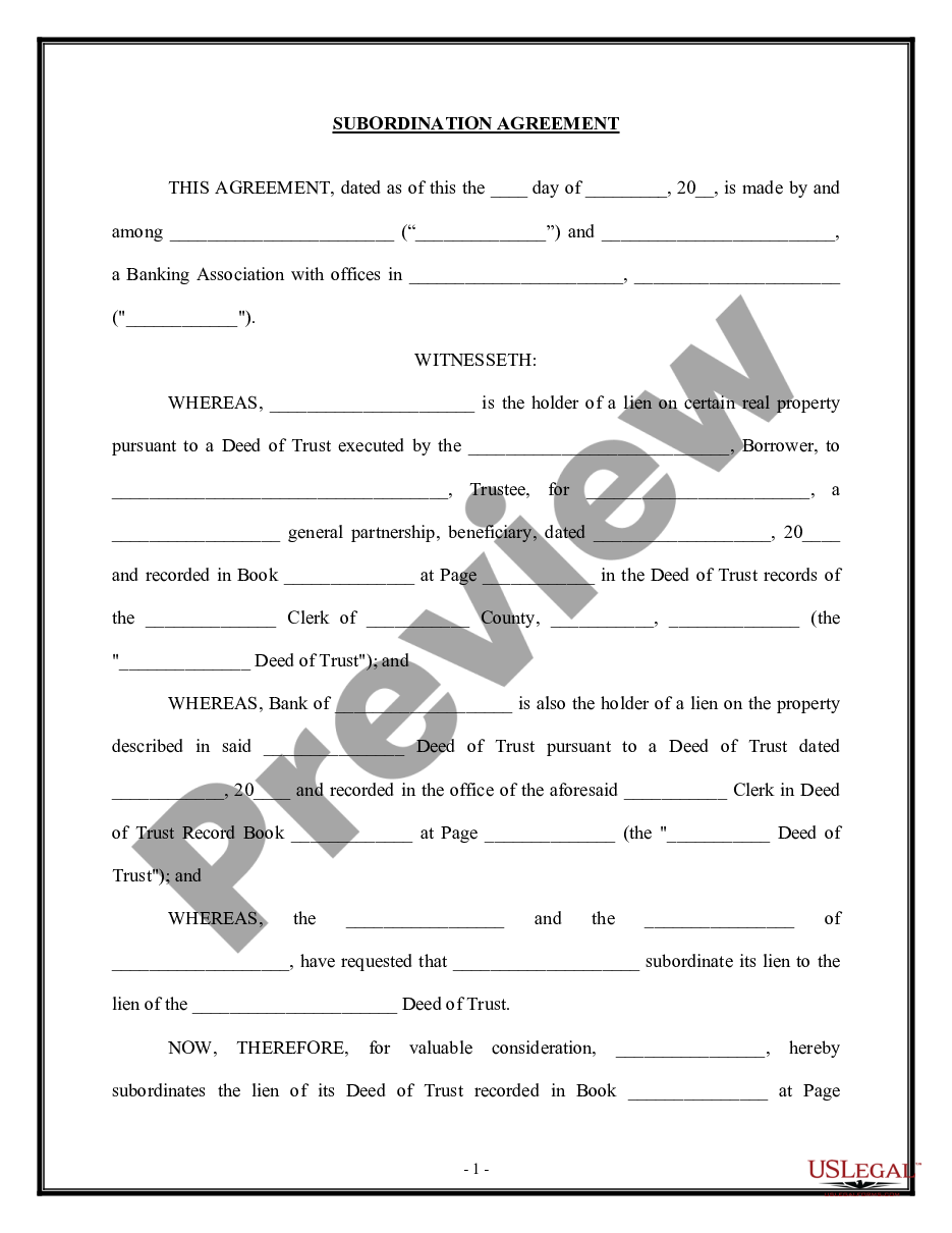 page 0 Subordination Agreement of Deed of Trust preview
