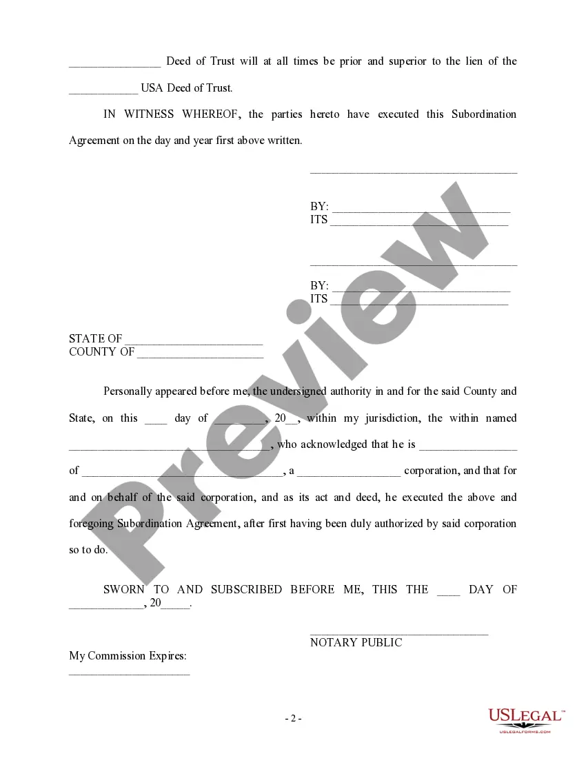 Get Subordination Agreement of Deed of Trust Preview Subordination Agreement of Deed of Trust