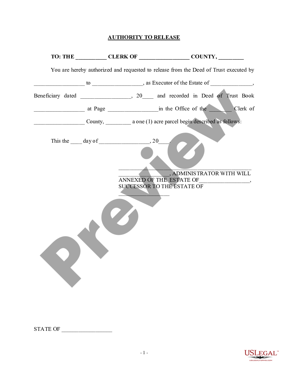 page 0 Authority to Release of Deed of Trust preview