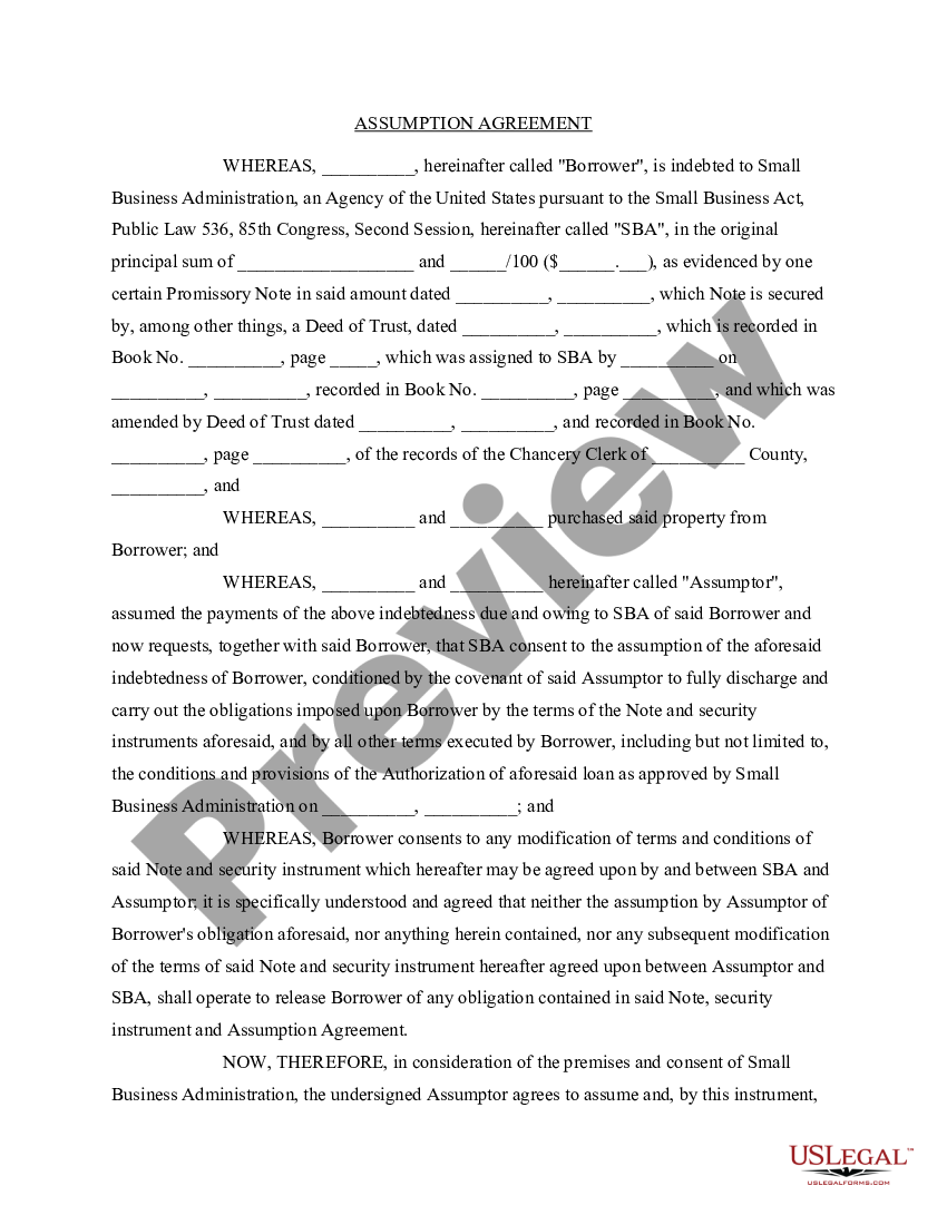 sba loan assignment form