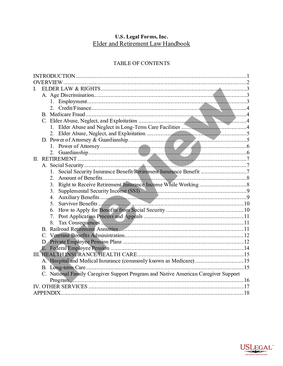 page 1 USLF Multistate Elder and Retirement Law Handbook - Guide preview