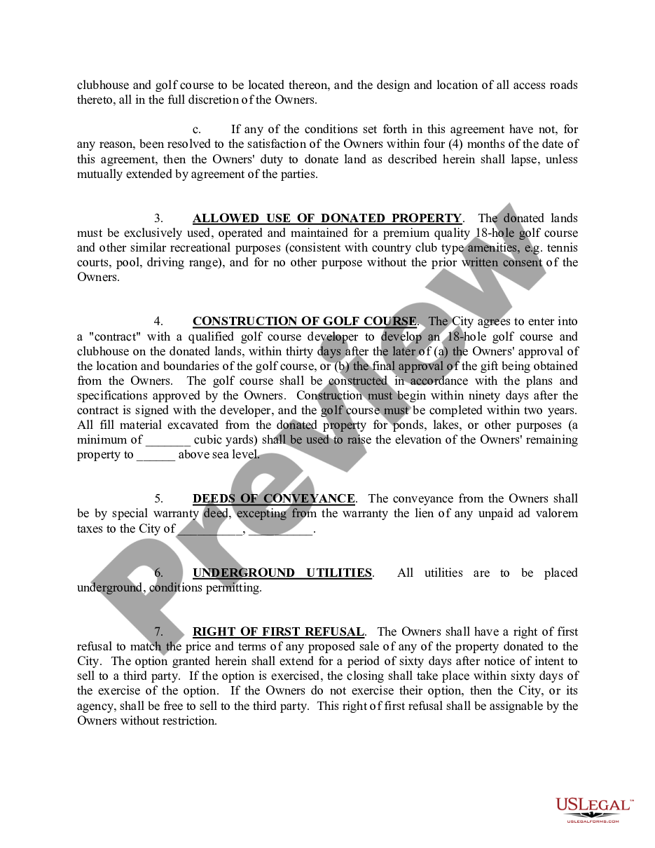 page 1 Agreement for Donation of Land to City preview