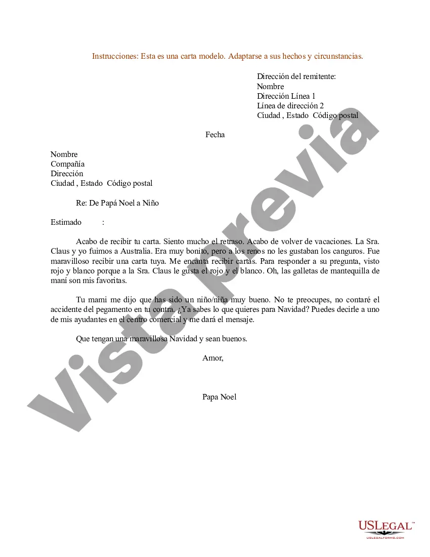 Preview Ejemplo de carta de Papá Noel a un niño