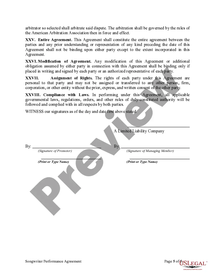 Get Songwriter Performance Agreement Preview Songwriter Performance Agreement