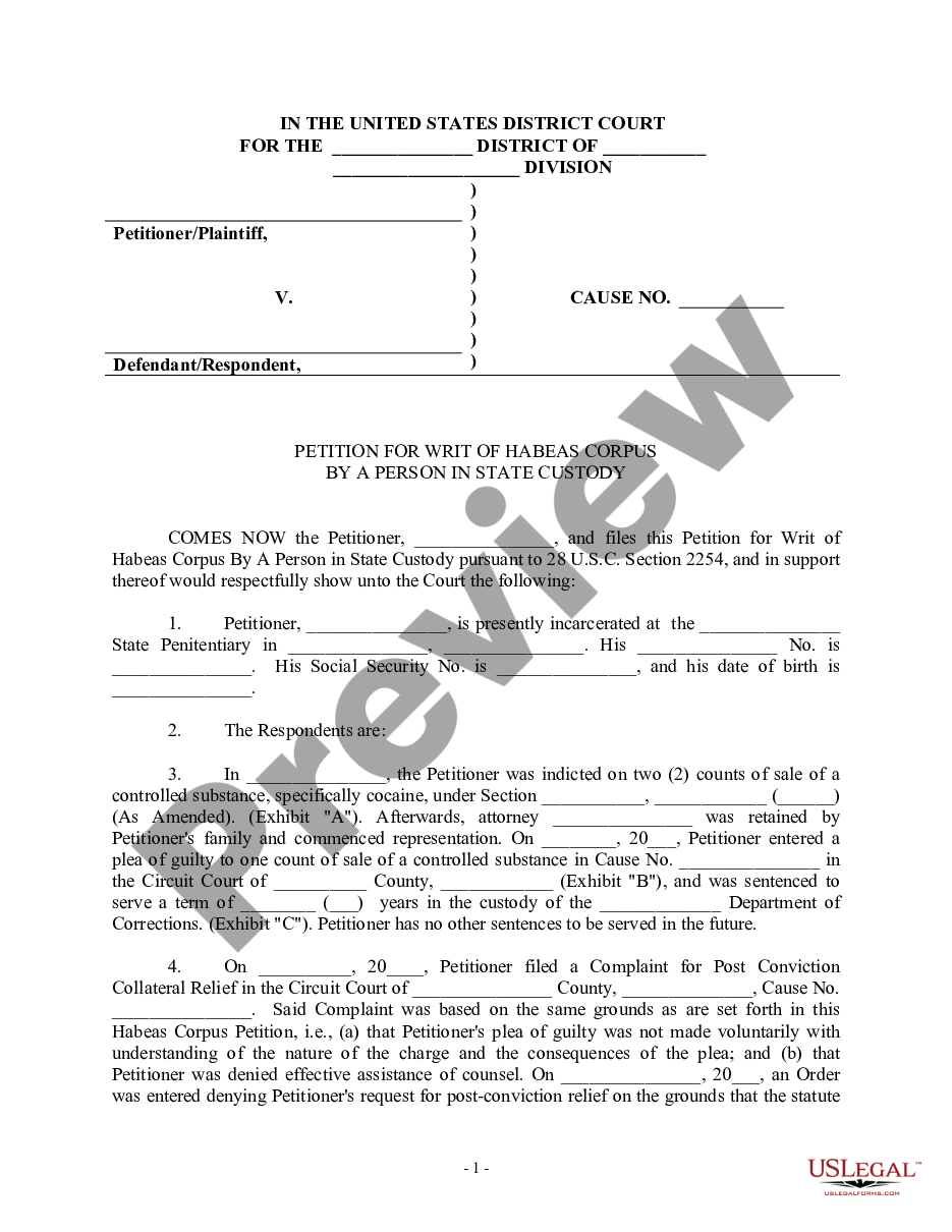 page 0 Petition for Writ of Habeas Corpus by a Person in State Custody preview