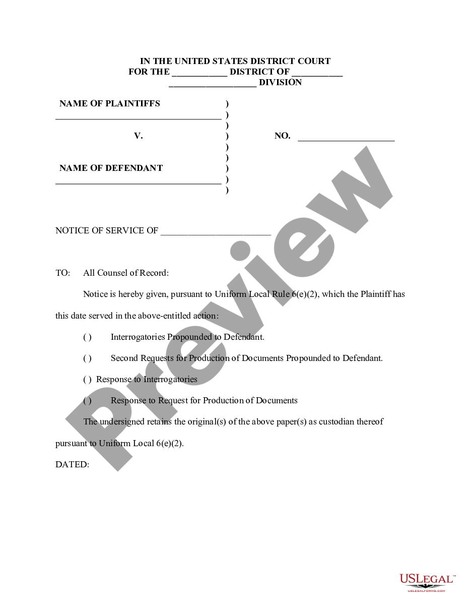 page 0 Notice of Service of Interrogatories - Discovery preview