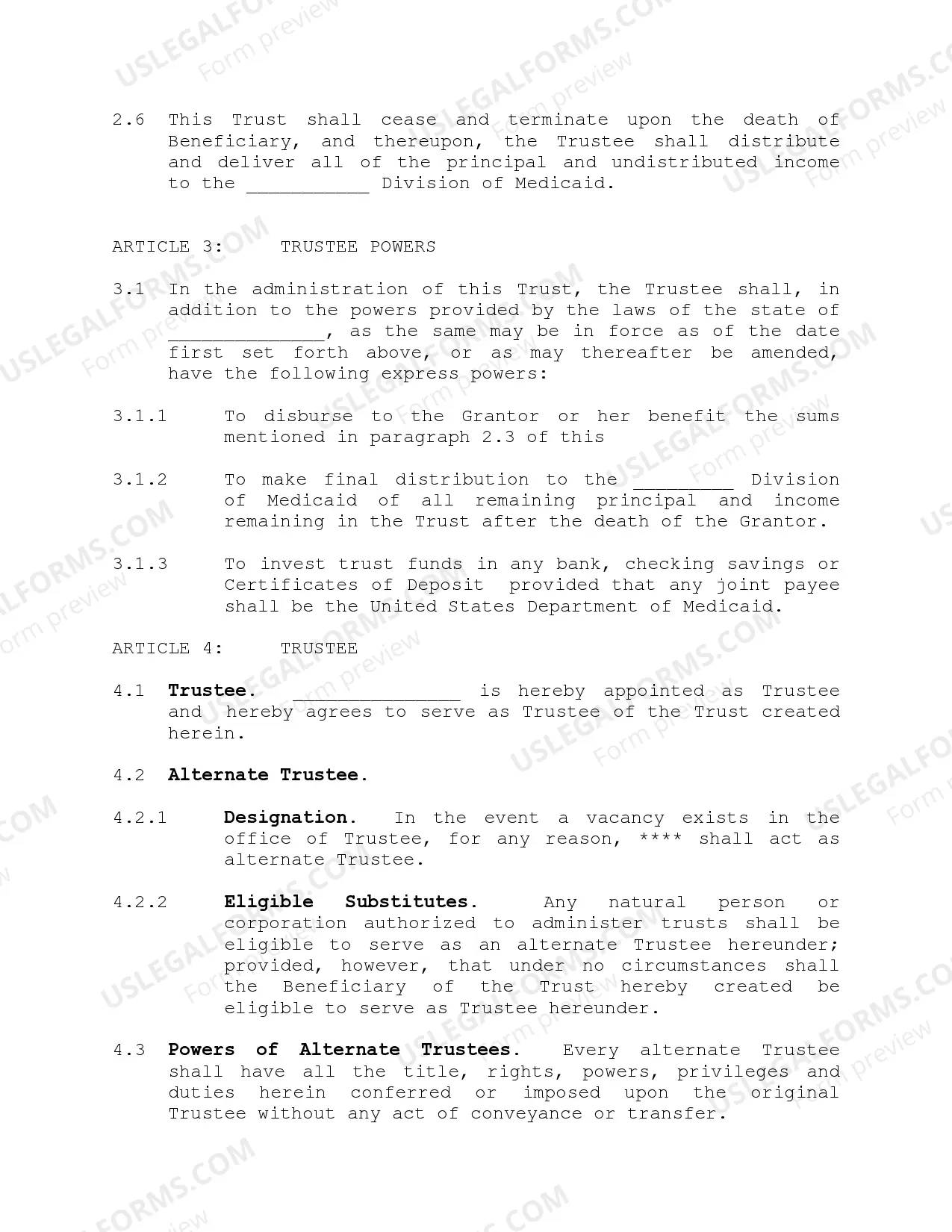 Preview Medicaid Income Trust Form