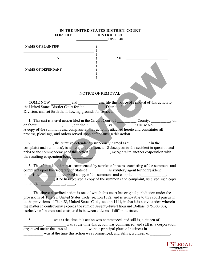 San Jose California Notice of Removal to Federal Court US Legal Forms