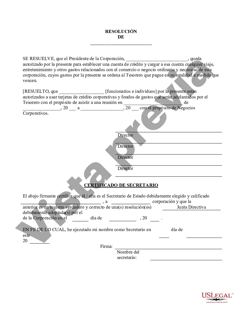Preview Autorización de Gastos de Viaje en General o para Evento o Reunión Específica - Formulario de Resolución Corporativa