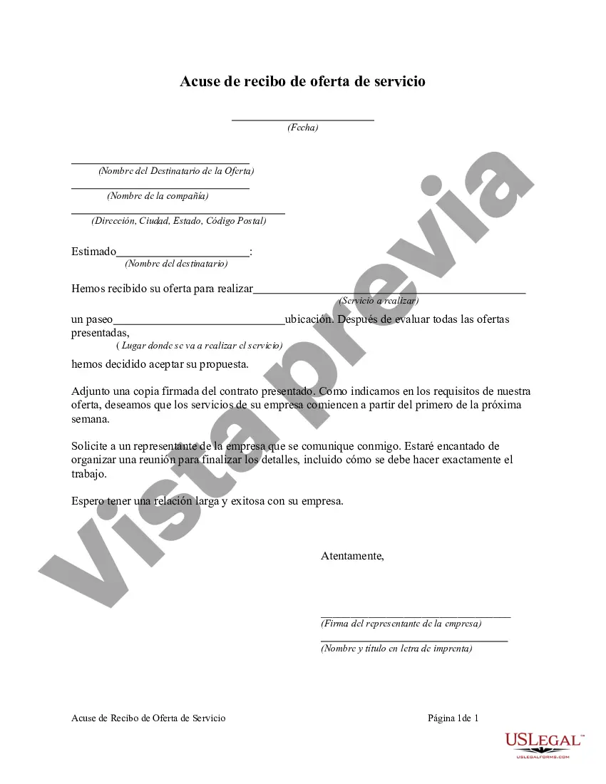 Preview Acuse de recibo de oferta de servicio